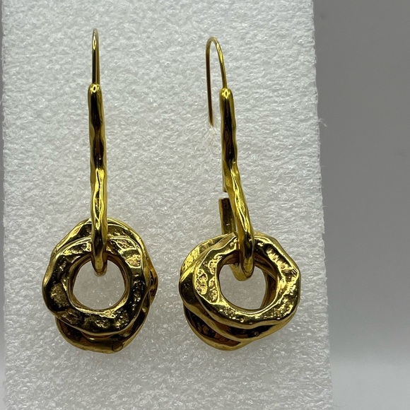 Gold Geometric Minimalist Earrings Shepards Hooks Quality Circular Gold Tone - Picture 9 of 13